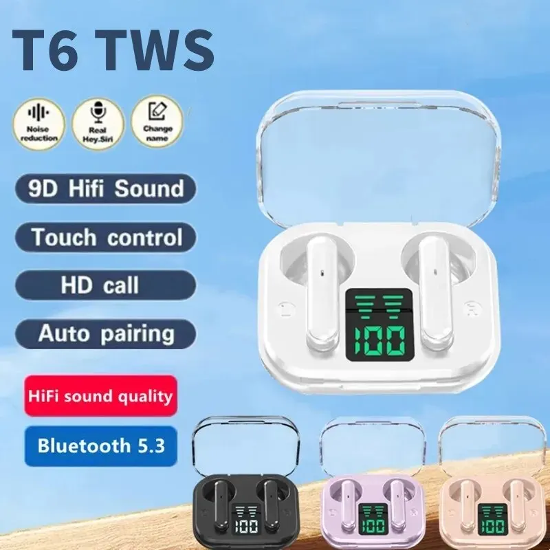 Беспроводные наушники-вкладыши T6 TWS Bluetooth-наушники с микрофоном шумоподавлением