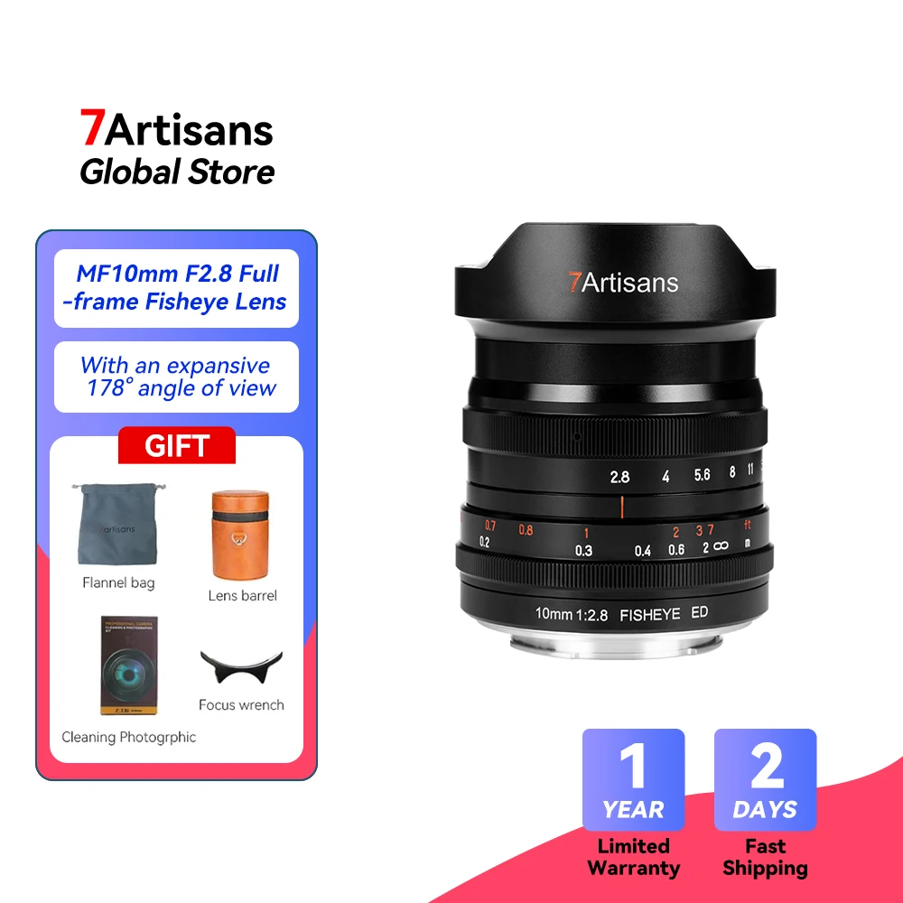 7artisans 10 мм F2.8 Полнокадровый широкоугольный объектив рыбий глаз для Sony E Canon RF Nikon Z