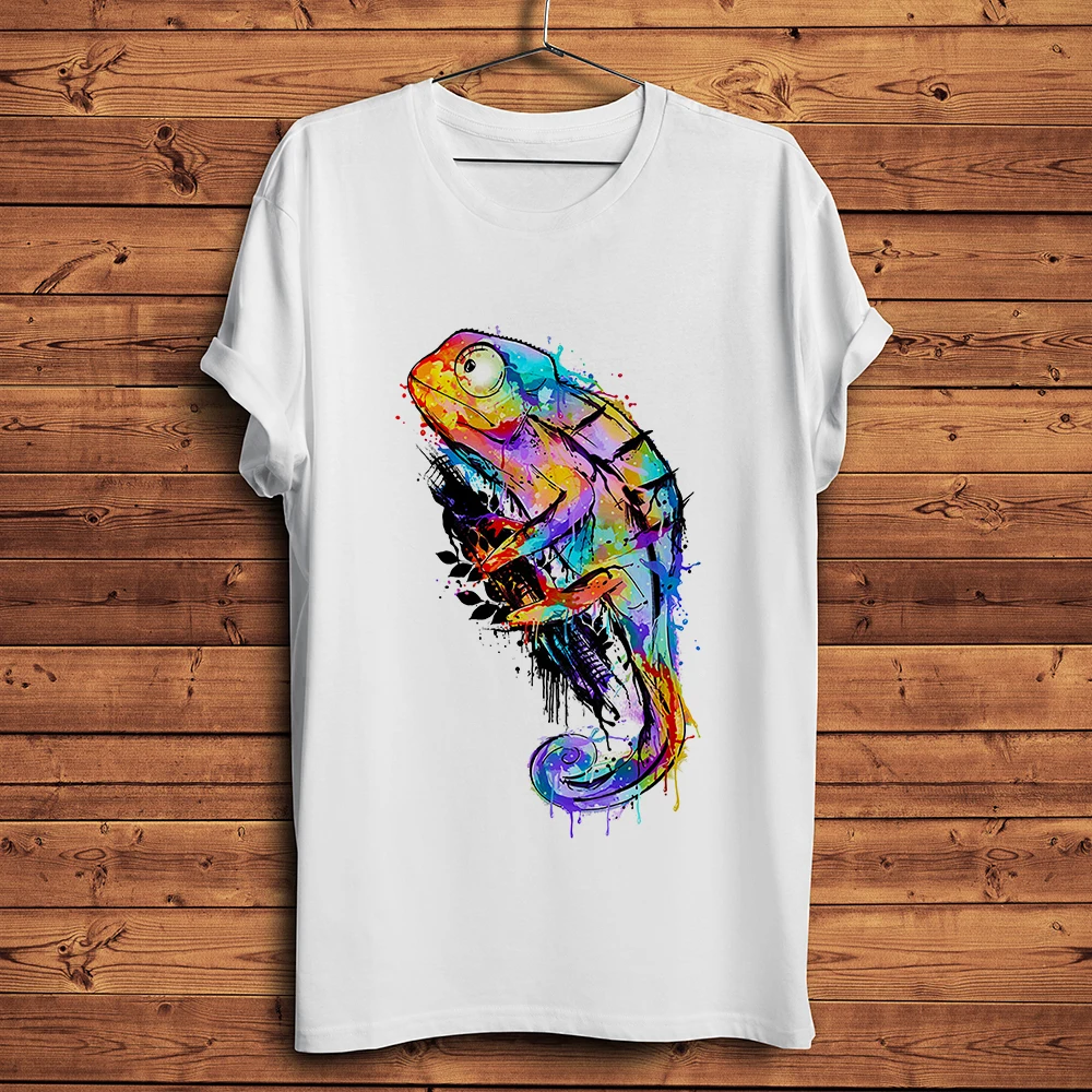 Забавная Мужская футболка Хамелеон акварель новая белая Повседневная с коротким