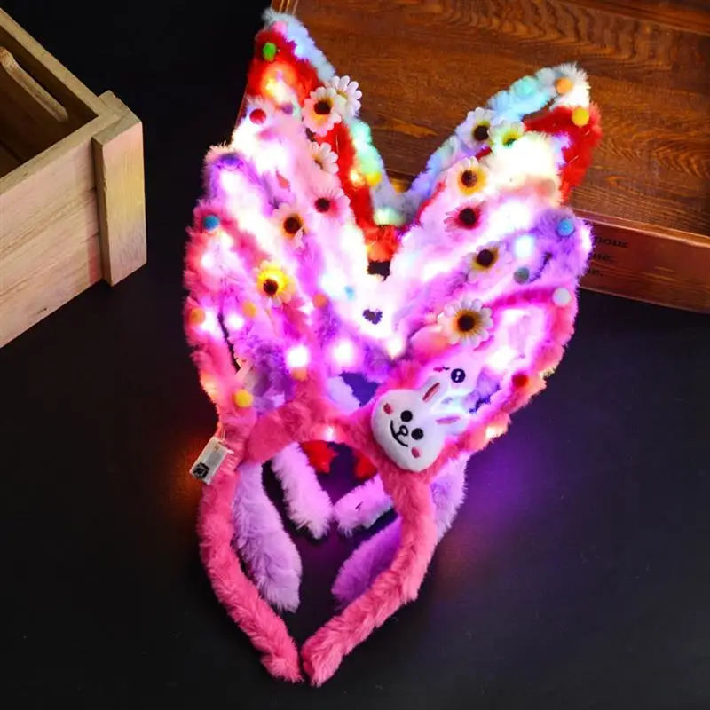 

5PCS Bunny Ears Headband LED Artificial Flower Hair Hoop Costume Headwear Light-Up Bunny Rabbit Ear Headband Party Headwear Gift