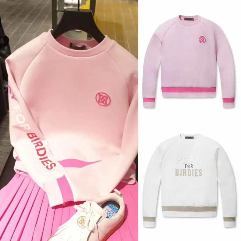 

South Korea ladies golf wear casual sports printed top alphabet round neck pullover long sleeve