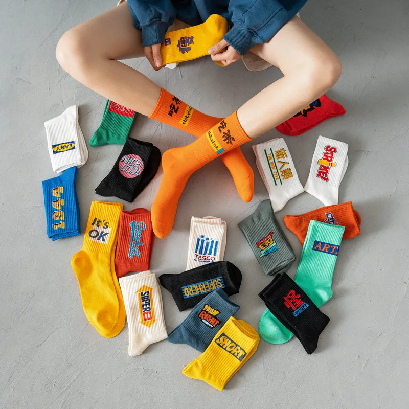 Autumn Winter Unisex Cool Funny Women Cotton Sexy Socks English Letter Street Fashion Men's Cotton Socks Hot Pop