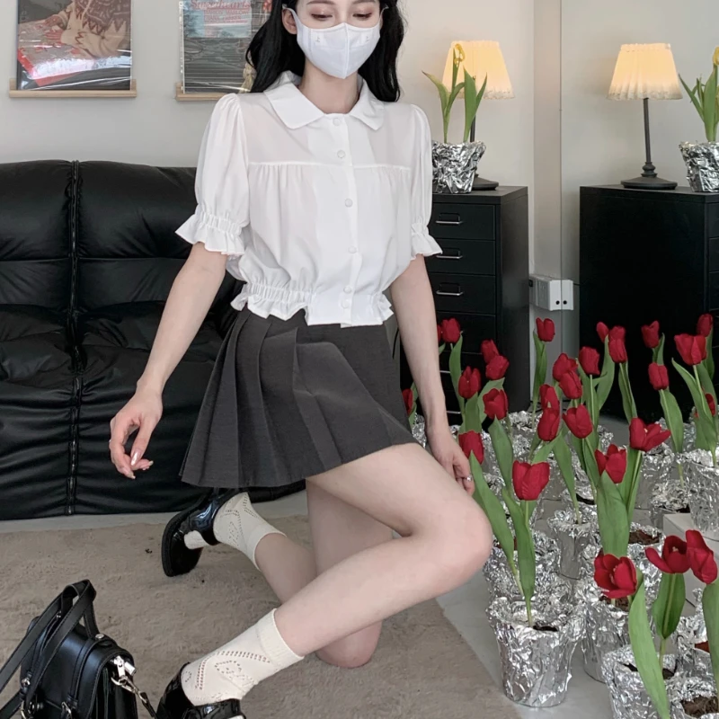 Женские юбки со складками для колледжа элегантная Милая Однотонная