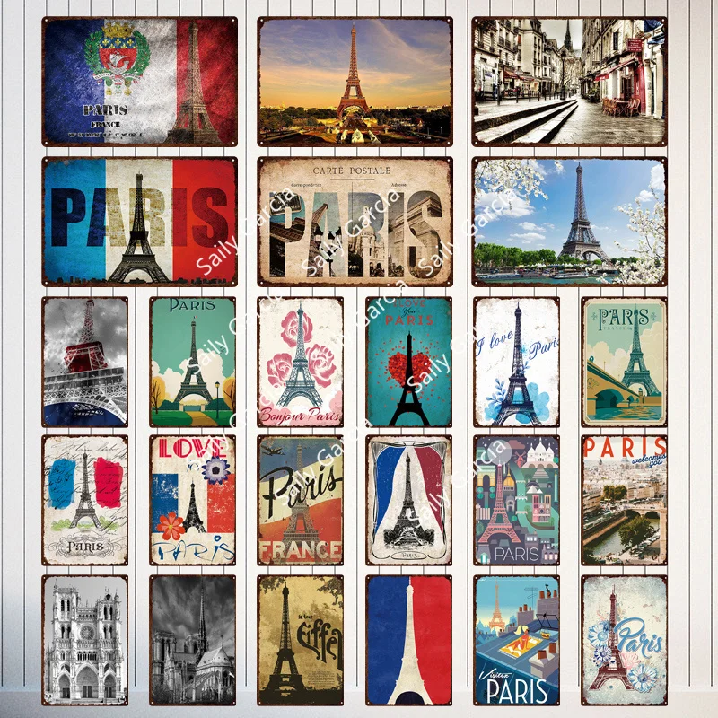 

Travel City Paris Iron Retro Style Poster Vintage Decoration for Garage Home Backyard Club Bar Wall Decor Plate Tin Sign Plaque