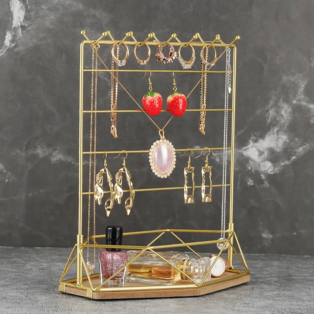 

Multi Layer Jewelry Rack Earrings Necklace Watch Hard Metal Stand Modern Style Pendent Support Organizer with Tray