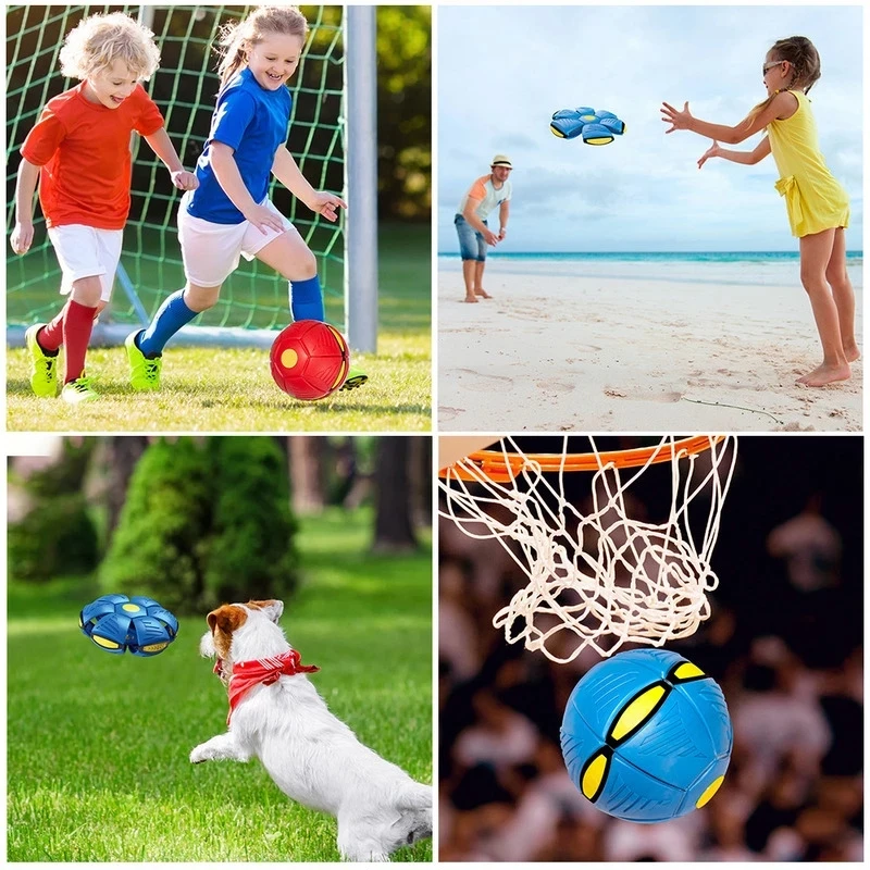 Outdoor Sports Ball Toy Flying UFO Flat Throw Disc Ball With LED Light Toy Flying Saucer Ball Deformation Soccer Kids Funny