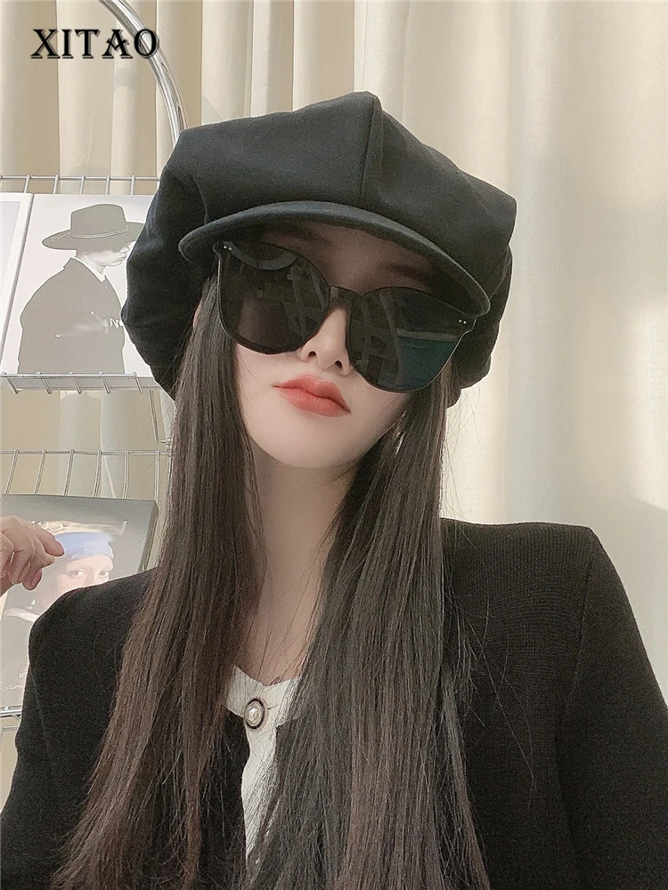 

XITAO Fashion Women Octagonal Hats Casual Contrast Color Personality All-match Large Format Cloud Hat Beret Autumn New ZY8004