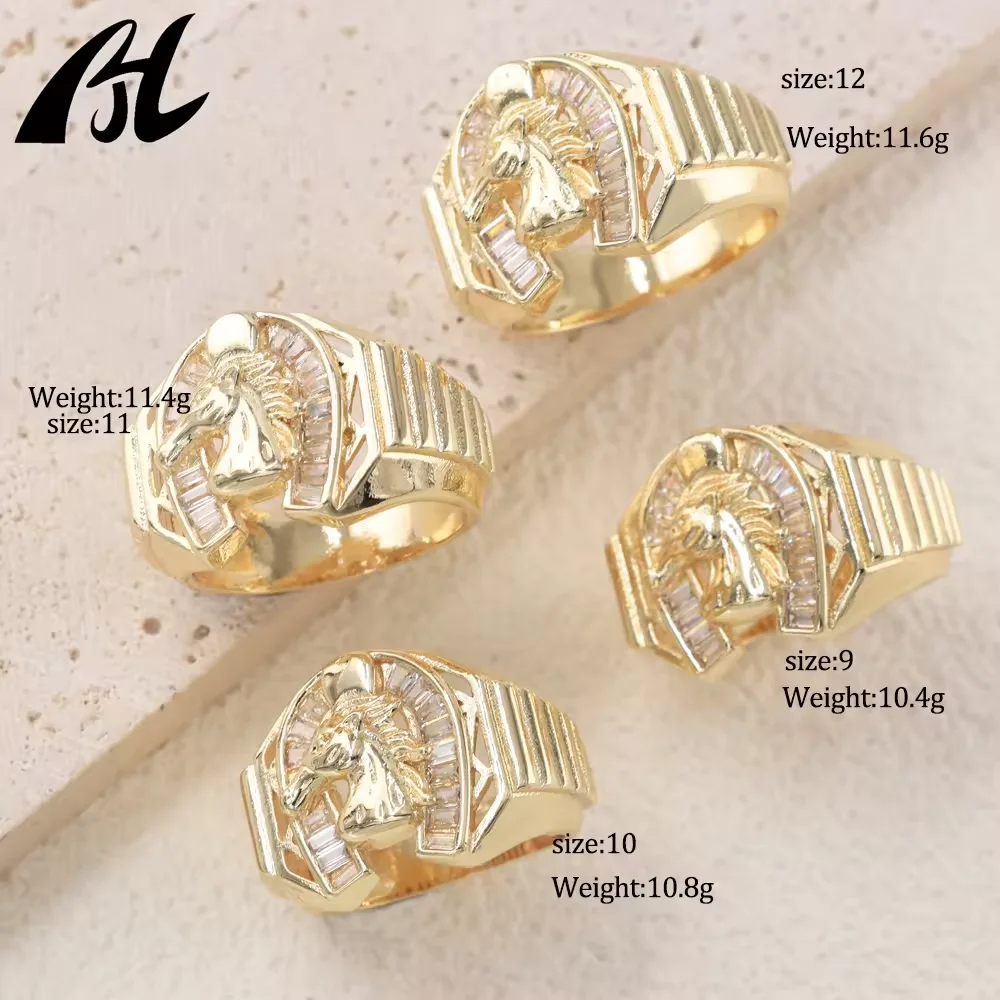 Женское элегантное позолоченное кольцо в виде головы лошади с бриллиантами