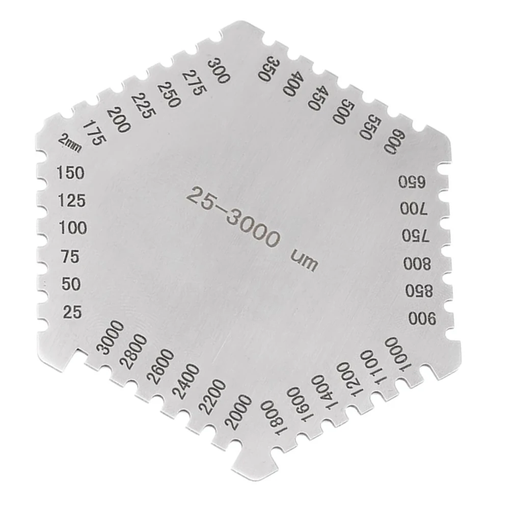 

25-3000um Stainless Steel Hex Wet Film Comb High Precision Paint Gauge 37x65x0.83mm Six Sided Combs Gauging Tools