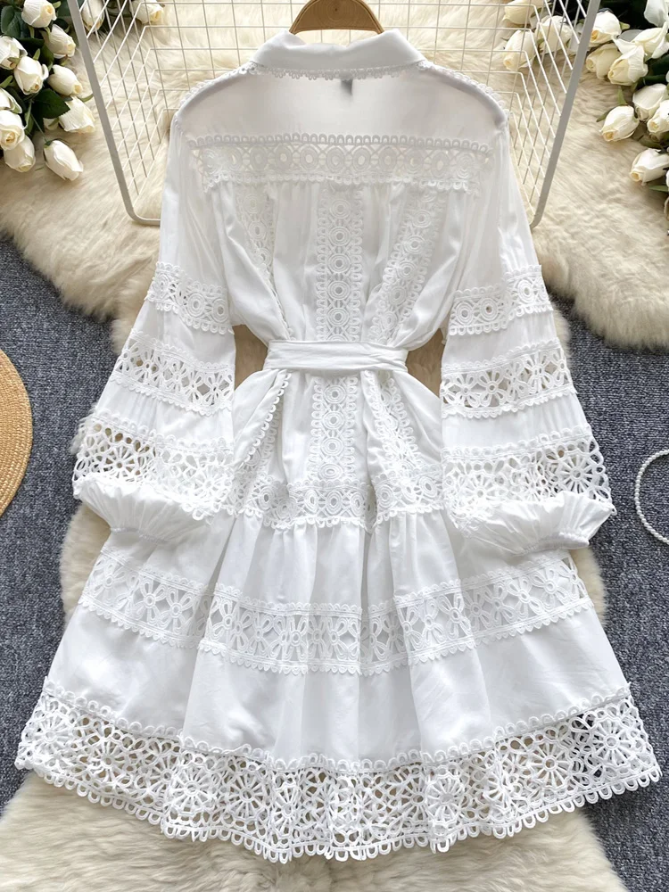 Женская кружевная мини-юбка в стиле пэчворк белая черная пляжная ажурная с