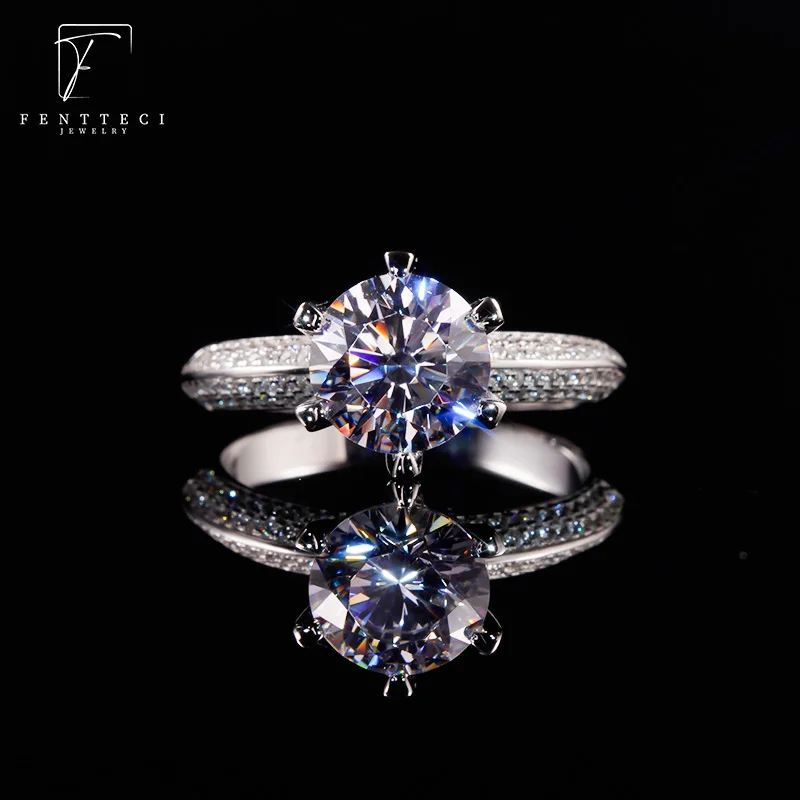 FENTTECI Platinum D Color Moissanite Ring 1/2/3 Carat Pt950 Luxury Fine Jewelry Proposal Engagement Wedding Ring for Women Gift
