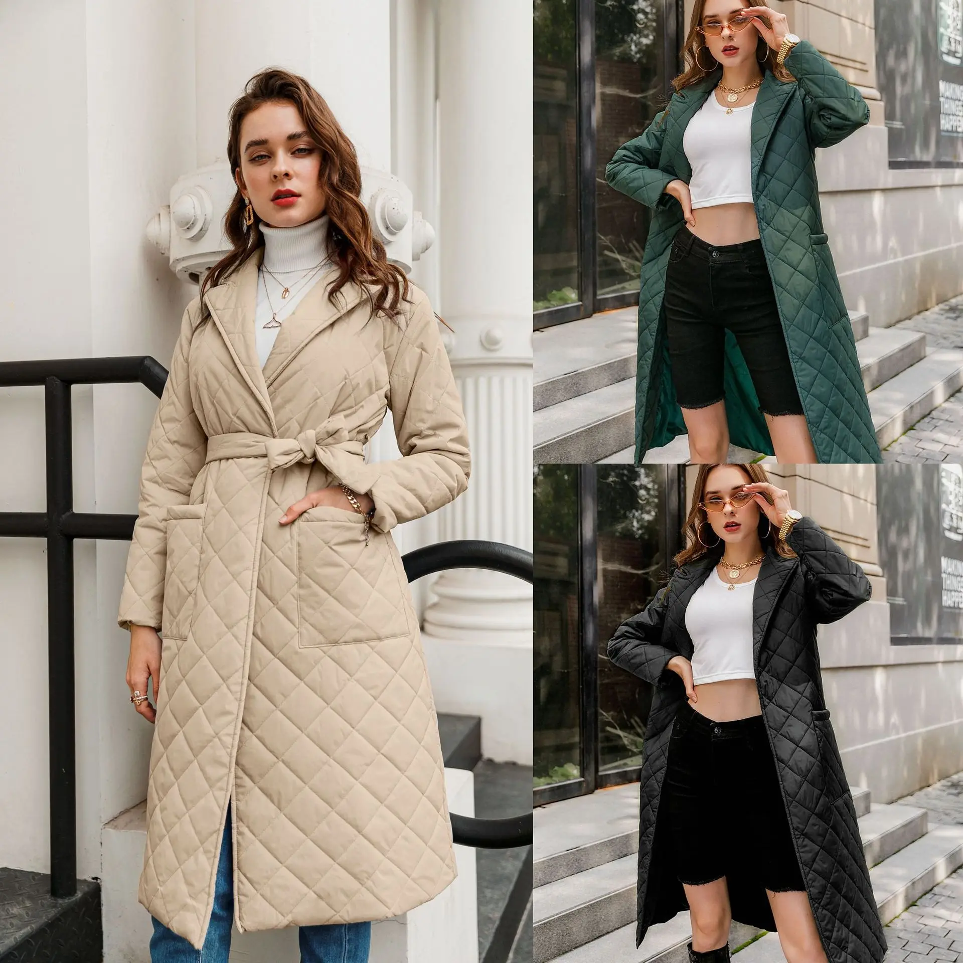 Parkas women's Euro-US Lingge women's long over-the-knee cotton-padded jacket winter new fashion windbreaker coat for women