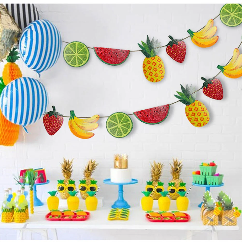 

Party Fruits Banner Summer Decoration Theme Flag Decor Hanging Fruit Bunting Tropical Flags Glitter Banners Watermelon Banana