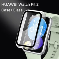 glasscase for huawei watch fit 2 protector accessories smart watch pc full bumper cover tempered glass for huawei fit2 band