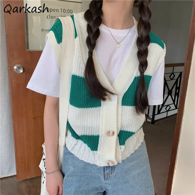 

Striped Sweater Vest Women Preppy Style Vintage V-neck Spring New Girlish Korean Version Baggy Casual Streetwear Harajuku Simple