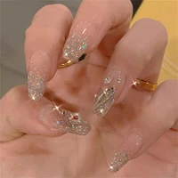 24pcs long fake nails silver powder diamond encrusted fake nails wearable nails removable press on nails nail patch finished man
