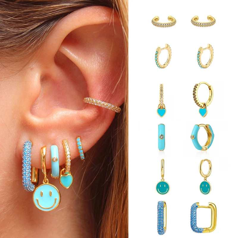 

ISUEVA 18K Gold Silver Filled Zircon Hoop Drop Earrings Set for Women CZ Dripping Oil Dangle Colorful Earrings Jewelry Wholesale