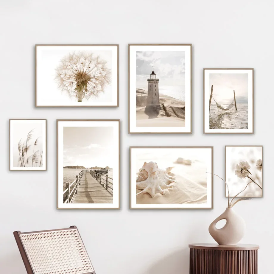 Бежевый Пляж Раковина Маяк Якорь Велосипед Тростниковый Мост Цветок Морской