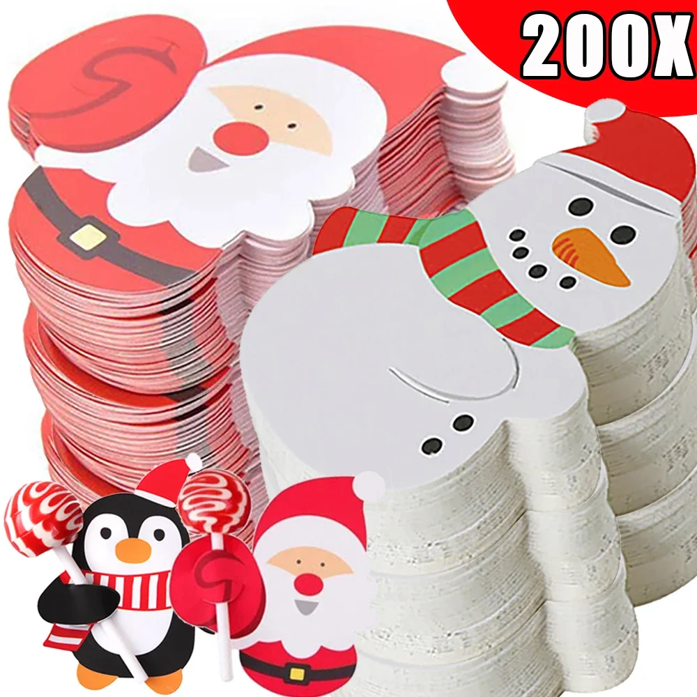 

200/25Pcs Christmas Lollipop Paper Cards Cartoon Santa Claus Snowman Candy Wrapping Package Kids Gifts Home Xmas New Year Decors