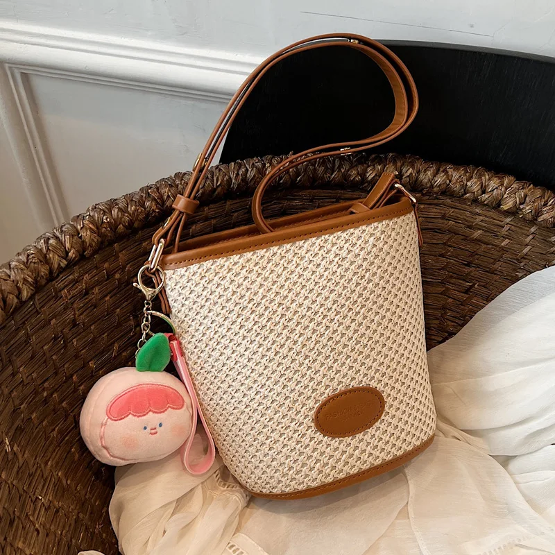 

Fashion Woven Straw Shoulder Bag Female Bucket Bags for Women 2023 Spring Summer Beach Handbag Purses Travel Crossbody Bag