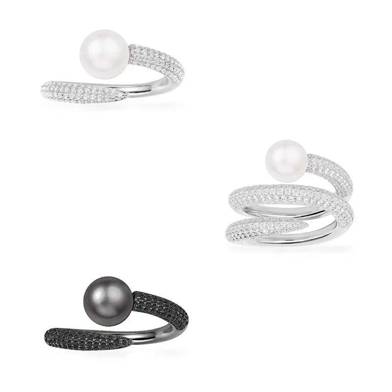 

LIDU high quality 925 sterling silver 2022 new diamond multi-circle pearl ring temperament wild Monaco jewelry