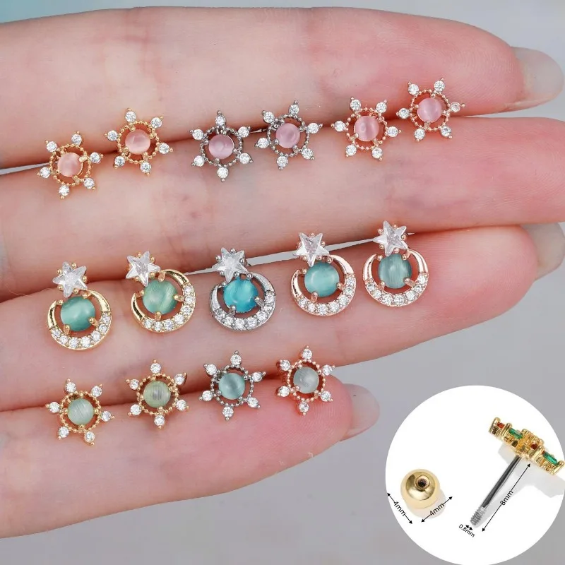 

1Piece Stud Earring for Women Grils Jewelry, Cubic Zirconia Star Shaped Stainless Steel Earrings, 8mm Bar EGD0527