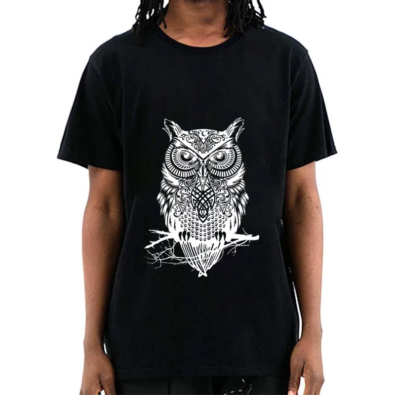 XINYI Men's T-shirt 100% cotton casual t-shirt owl Print summer loose o-neck funny t shirt for men short sleeve t-shirt male top