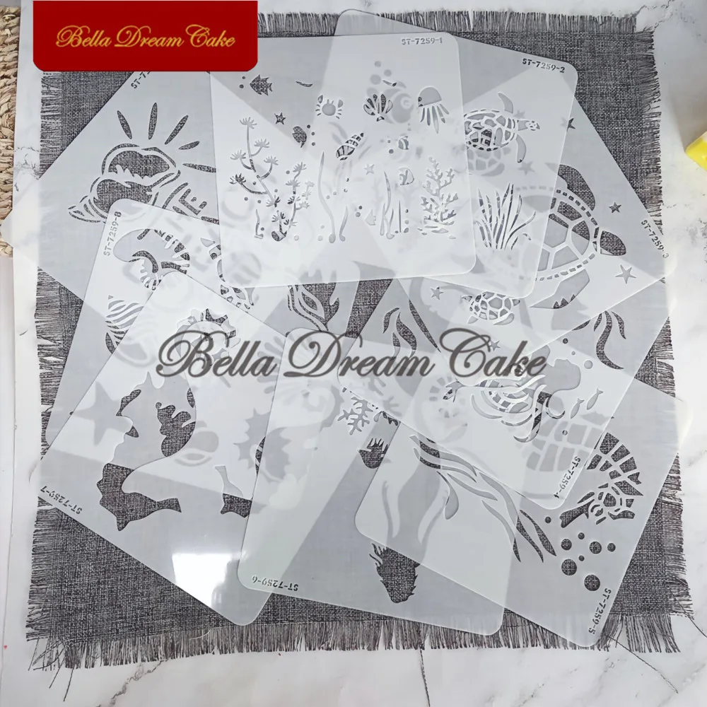 9 шт. трафарет с рисунком морской черепахи и русалки для торта шаблон домашних