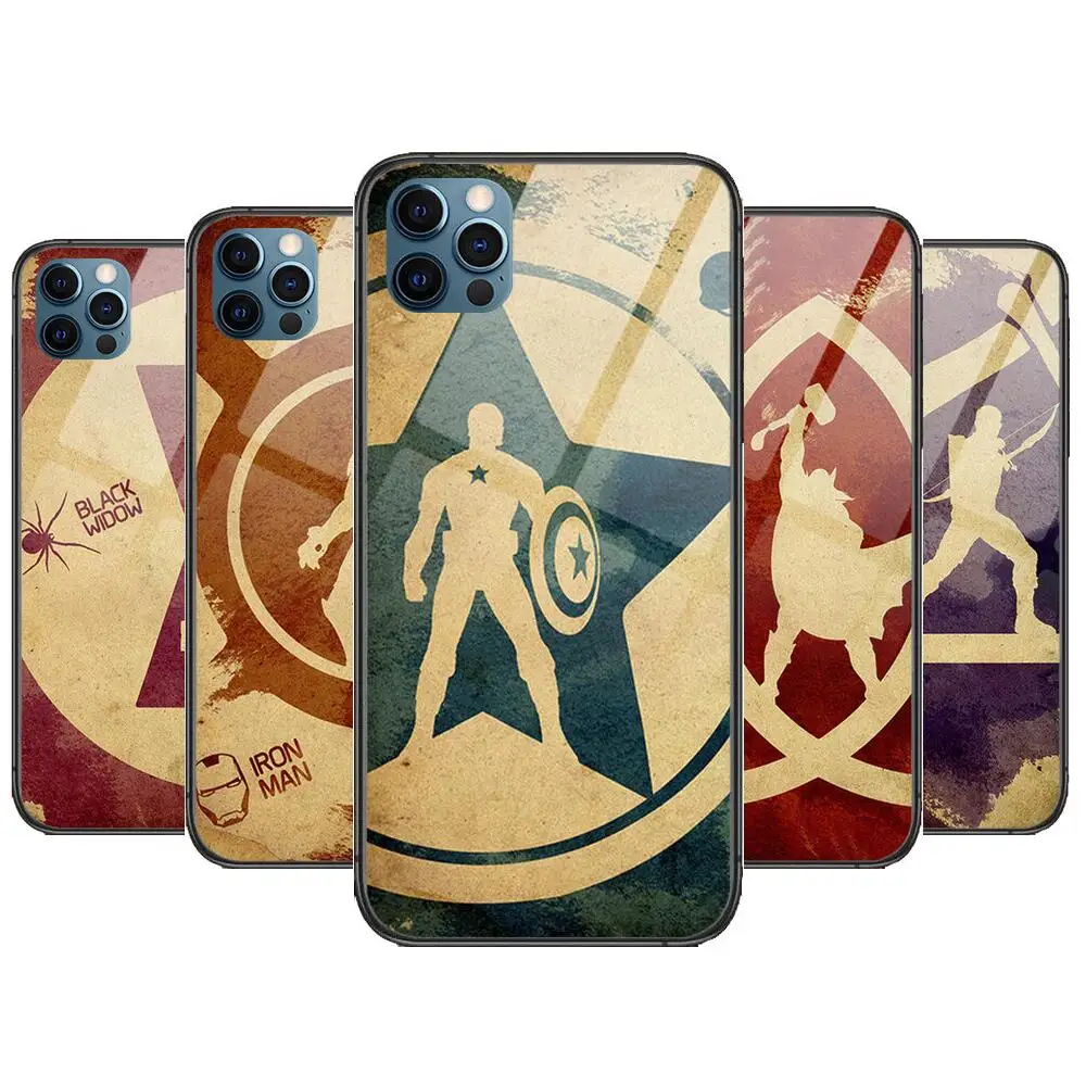 

Marvel Hero Art Glass Case For iphone 13 12 11 Pro Max 12Pro XS Max XR X 7 8 Plus SE 2020 mini Case Tempered Back Cover