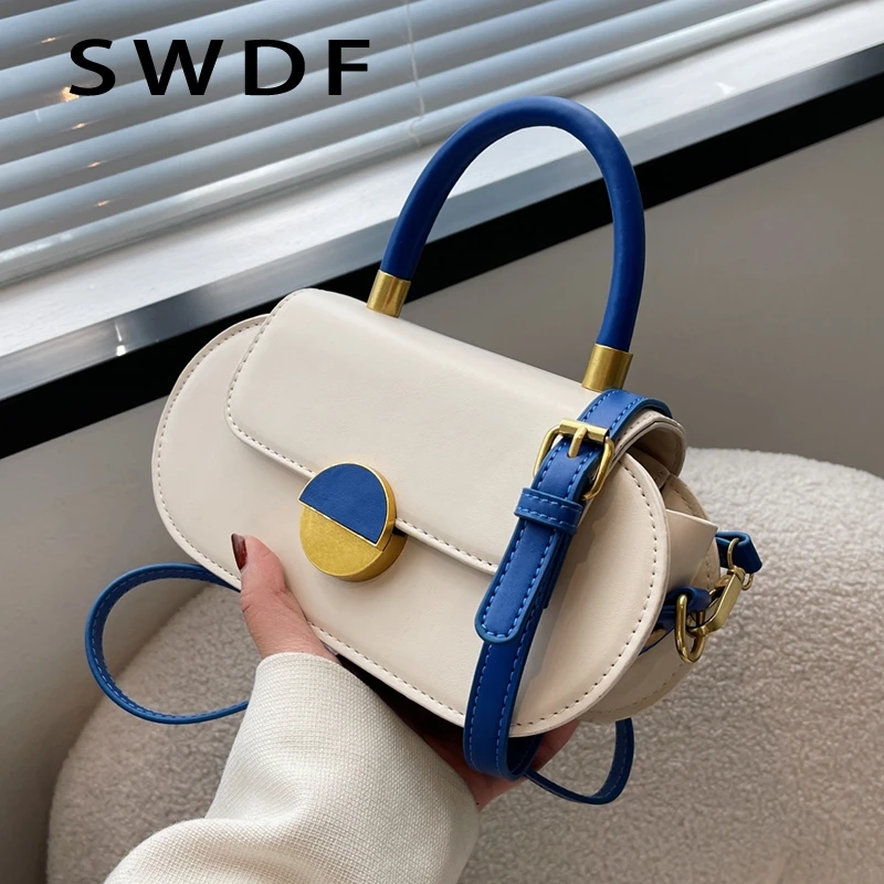 

Contrasting colors Women's Small PU Leather Shoulder Bags for Women 2022 Fashion Brand Trend Short Handle Crossbody Bag Totes