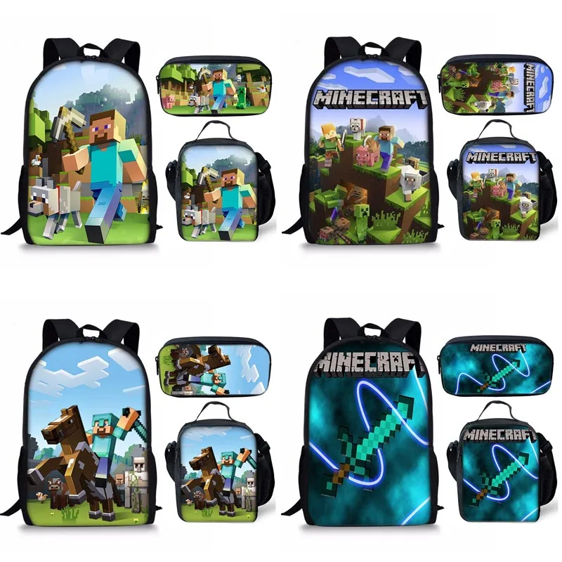 

Minecrafte Backpack Laptop School Bag Boys Cartoon Mining Pixel Game Pencil Case Schoolbag Anime Bag School Supplies Kids Gifts