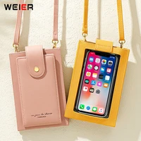fashion touchable phone wallet shoulder bag women pu leather card holder mini coin purse super thin crossbody bag handbag ladies