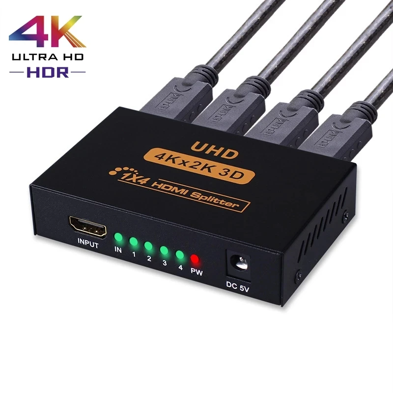 

4K HDMI-compatible Splitter 1x4 HUB Repeater Amplifier 4K*2K HDTV Switcher 1 in 4 out Amplifier Adapter For HDTV DVD PS3 Xbox