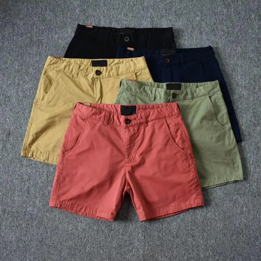 

2022 New Male Clothing Pockets Zipper Fly Straight Mid-Waist Man Shorts Pure Color Sports Shorts Pants Streetwear