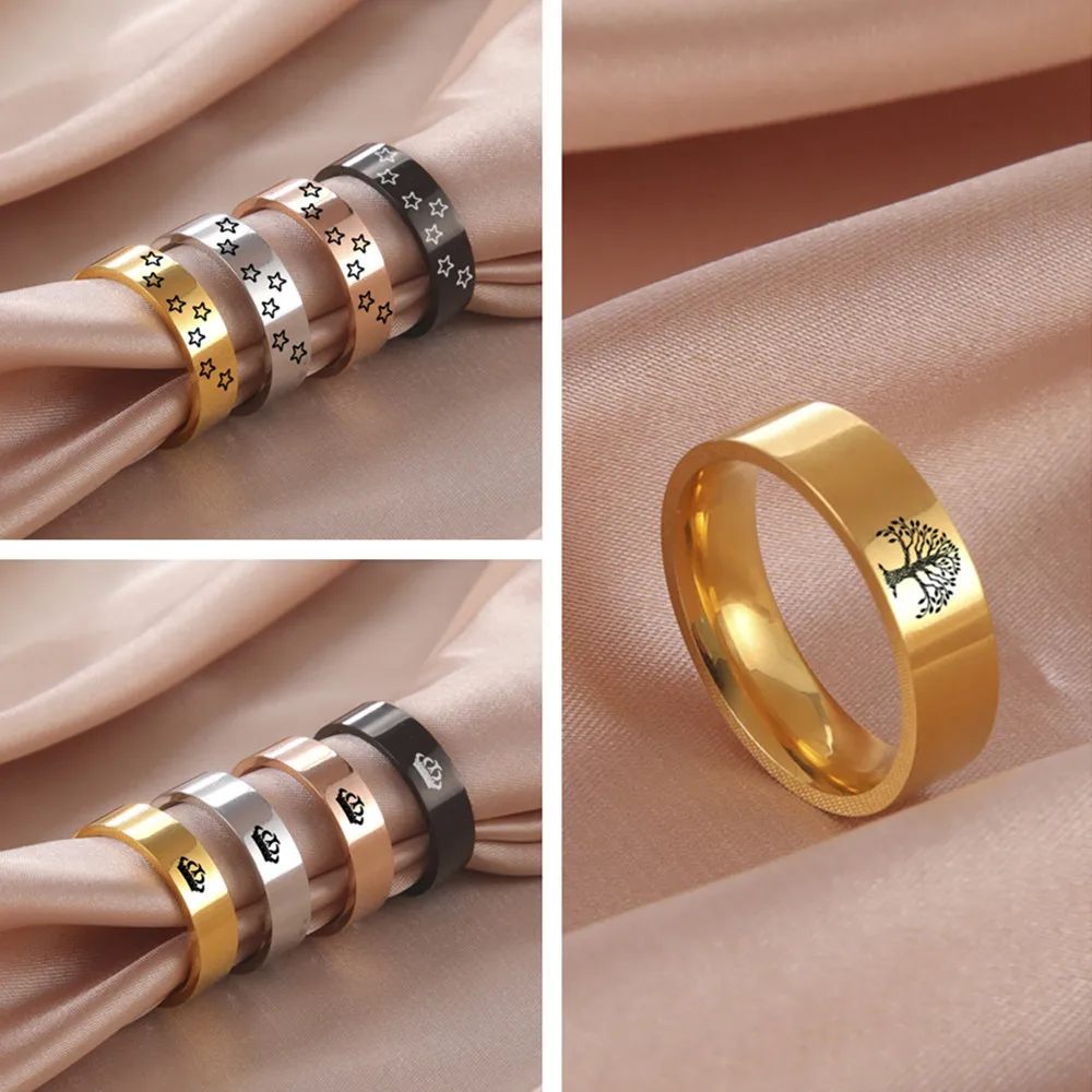 

6Mm8Mm Classic Fashion King Crown Stainless Steel Ring Pentagram Tree of Life Titanium Steel Jewelry for Women Men Finger Rings