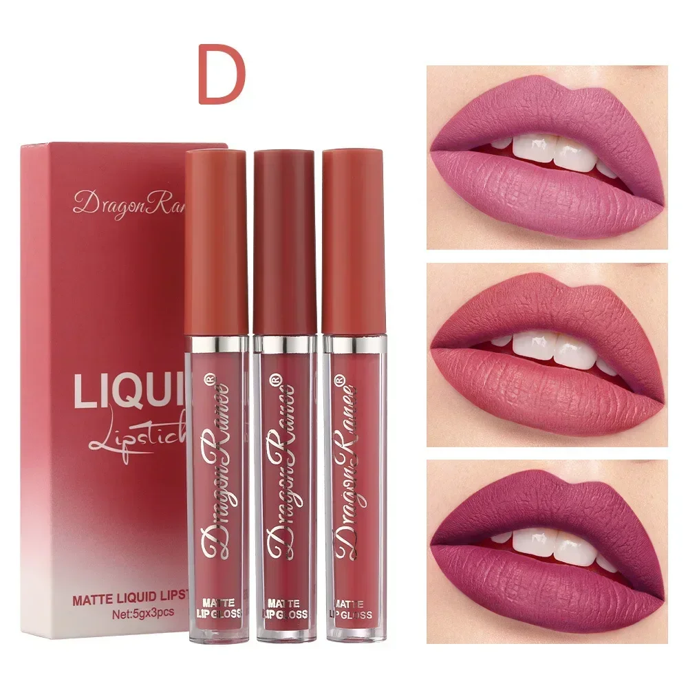

3pcs Matte Velvet Lip Gloss Set Red Sexy Waterproof Long-wear Liquid Lipstick Lip Colour Lips Daily Makeup Women Cosmetics
