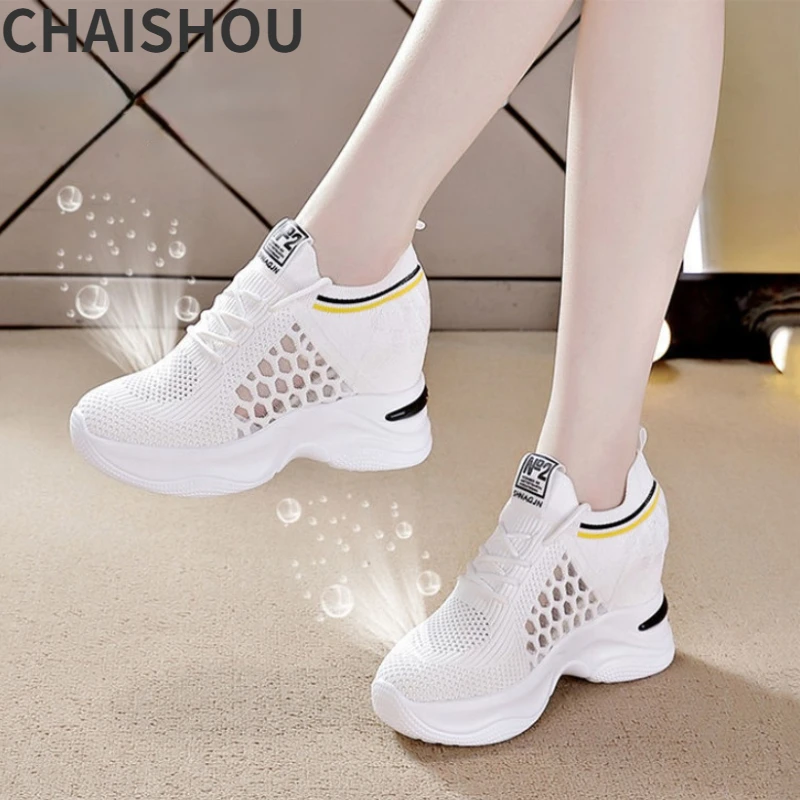 

Y556 Summer Breathable Wedges Sneakers For Women Mesh Platform Height Increasing Lace Up Casual Running Vulcanized Shoes Mujer