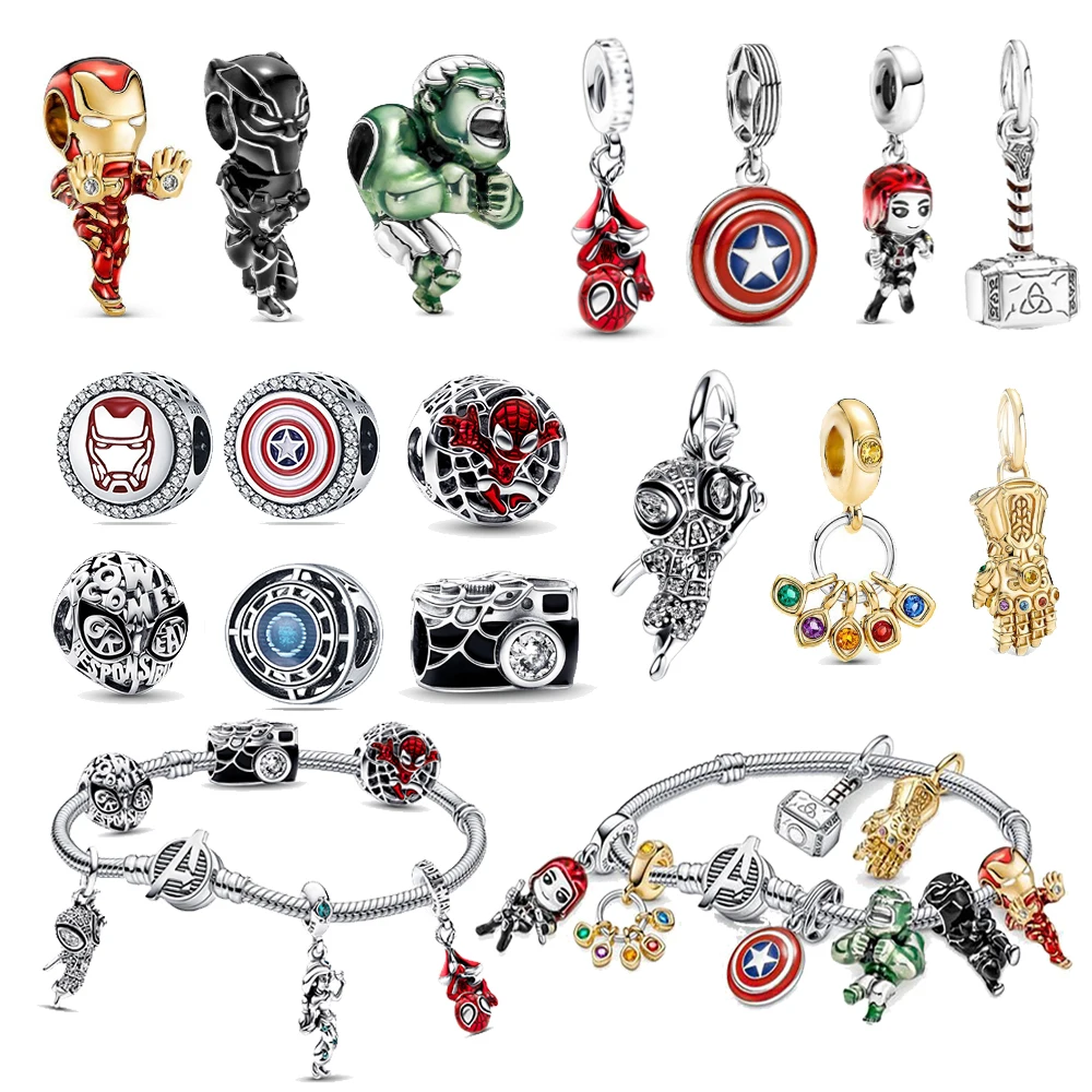 Disney Marvel Movie Figure Spiderman Ironman Groot Women Pendant Bracelet Pandora Charm Spider-Man DIY Jewelry Accessories Gift