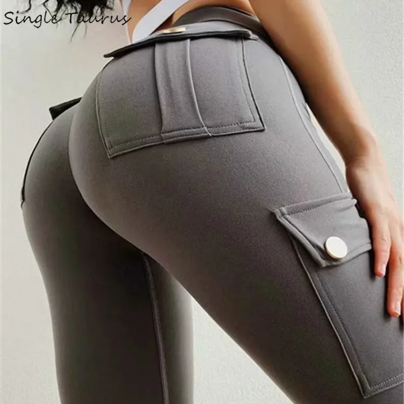 

Sexy Push Up Leggings Women High Waist Streetwear Skinny Womens Leggings Pants Gray Black Pocket Causal Academia Roupa Feminina