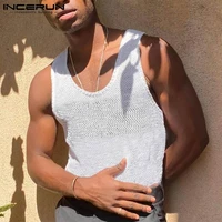 incerun tops 2022 sexy leisure new mens tank tops knitted stitching see though solid fashion male comfortable loose vests s 5xl