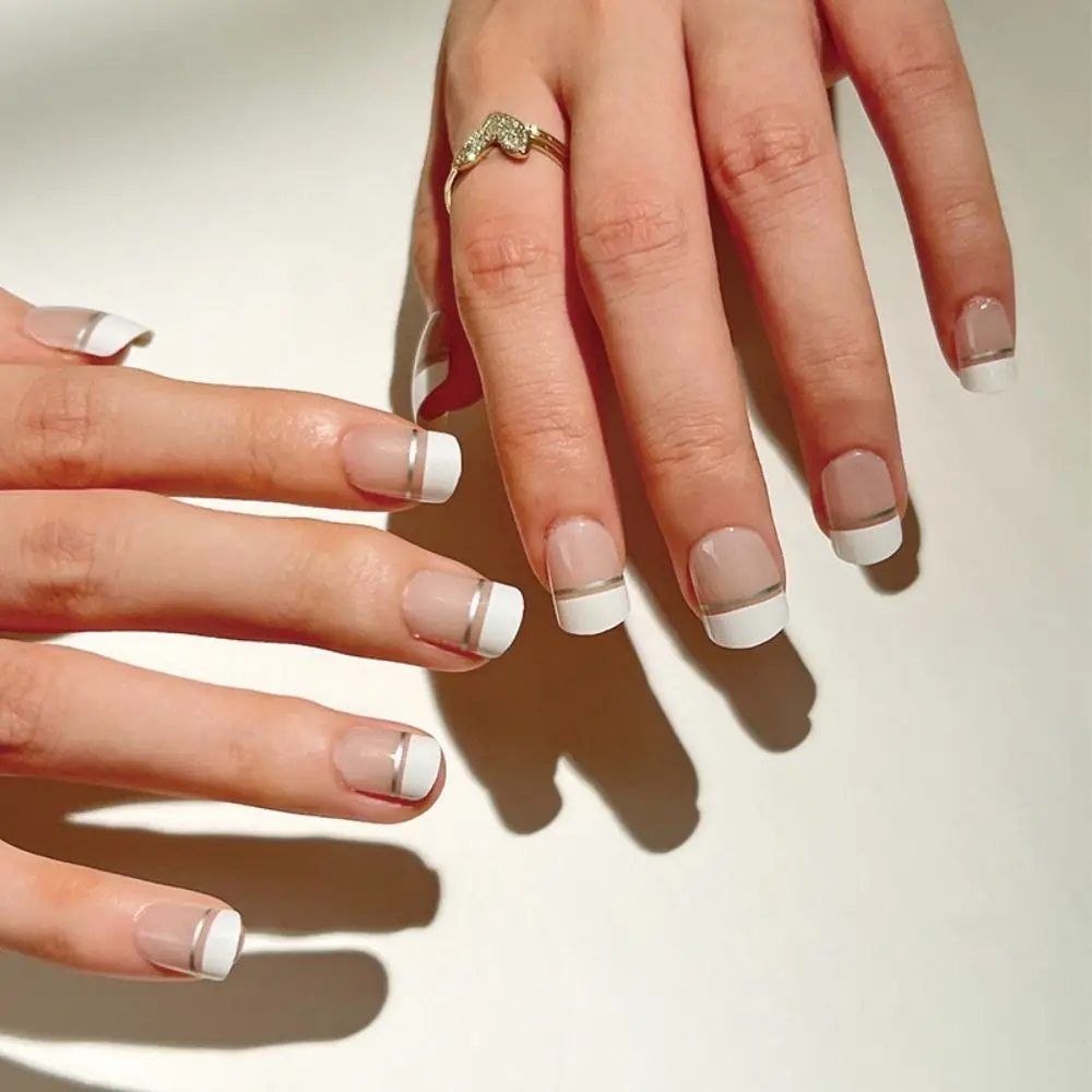 

24pcs Nail Tips Press on Nails DIY Full Cover Square French Short Fake Nails