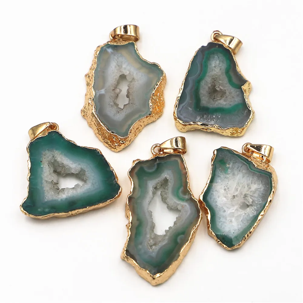 Free Shipping Natural Green Agate Irregular Raw Stone Pendant Phnom Penh Women's Necklace Jewelry Accessories Wholesale 5Pcs/Lot