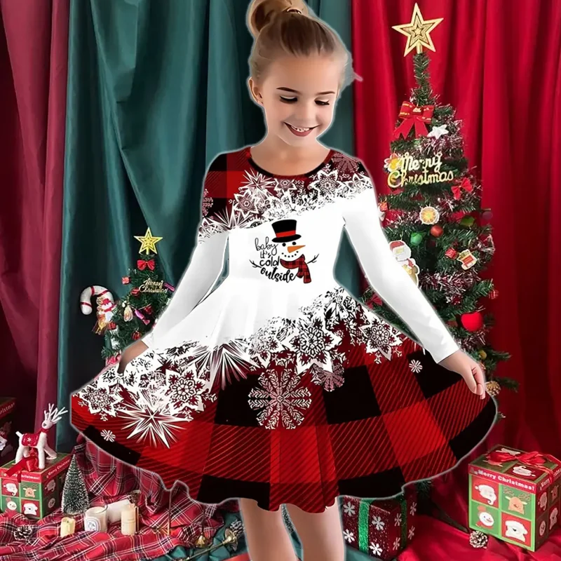 Детское праздничное платье с длинными рукавами и принтом