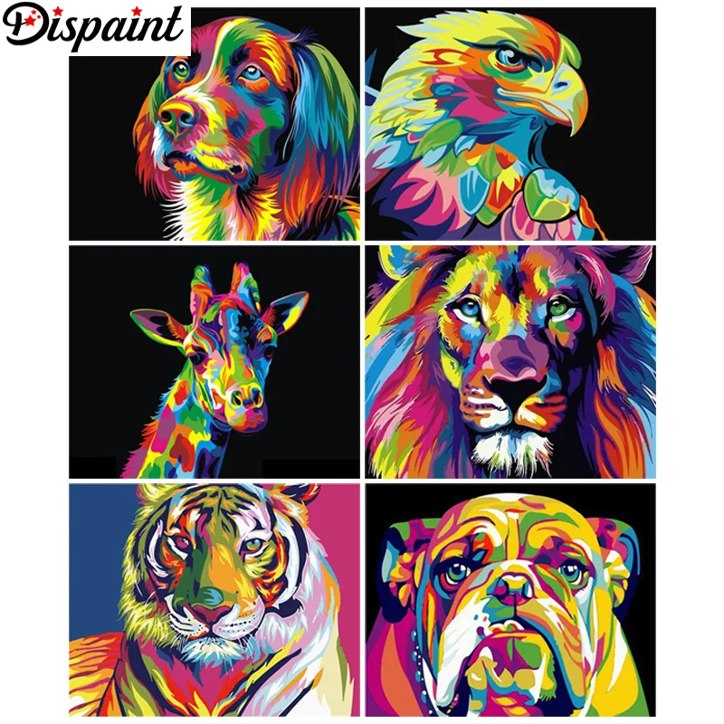 

Dispaint Full Diamond Embroidery "Animal Cat Dog Lion" Diamond Painting Cross Stitch Patterns Rhinestone Unfinished Home Decor