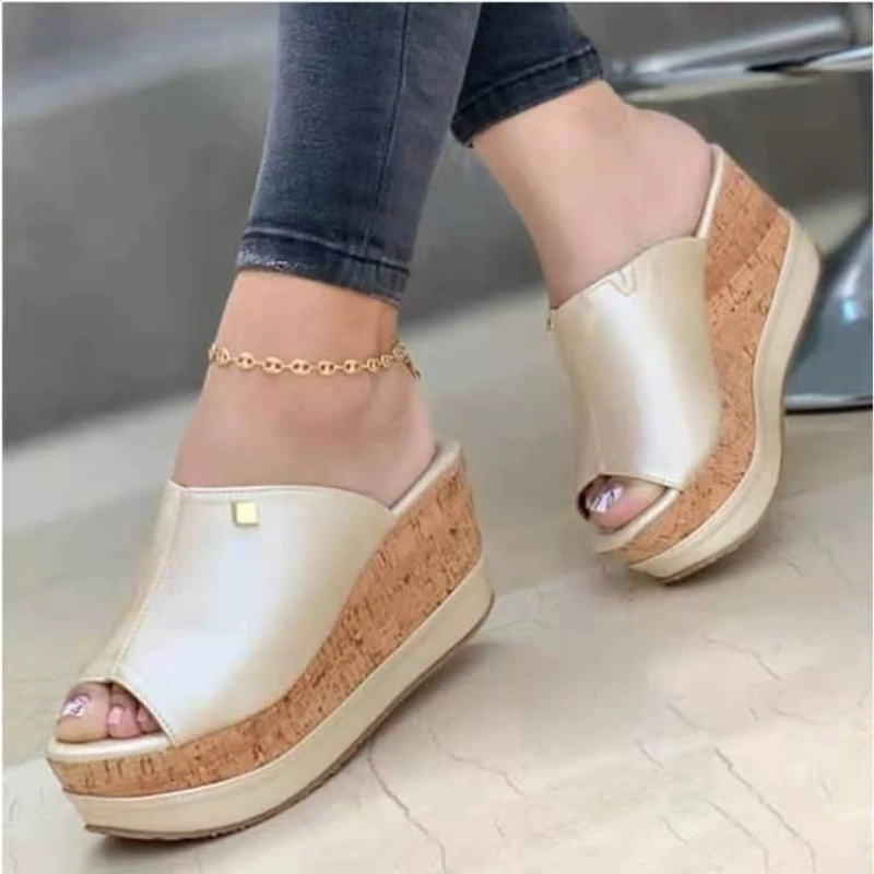 

Women's Shoes Summer Ladies Wedge Heel Thick Sole Fashion Casual All-match Slippers Outer Wear Heightening Women's Shoes
