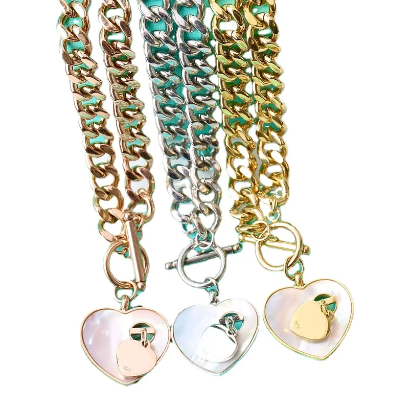 

Fashion Thick Chain With White Shell Heart Pendant Stainless Steel Necklace