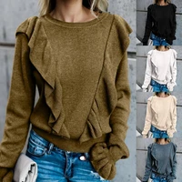 women sweater elegant ruffled flare sleeve o neck sweater solid color sweater oversize womens jumper autumn 2021 women clothes