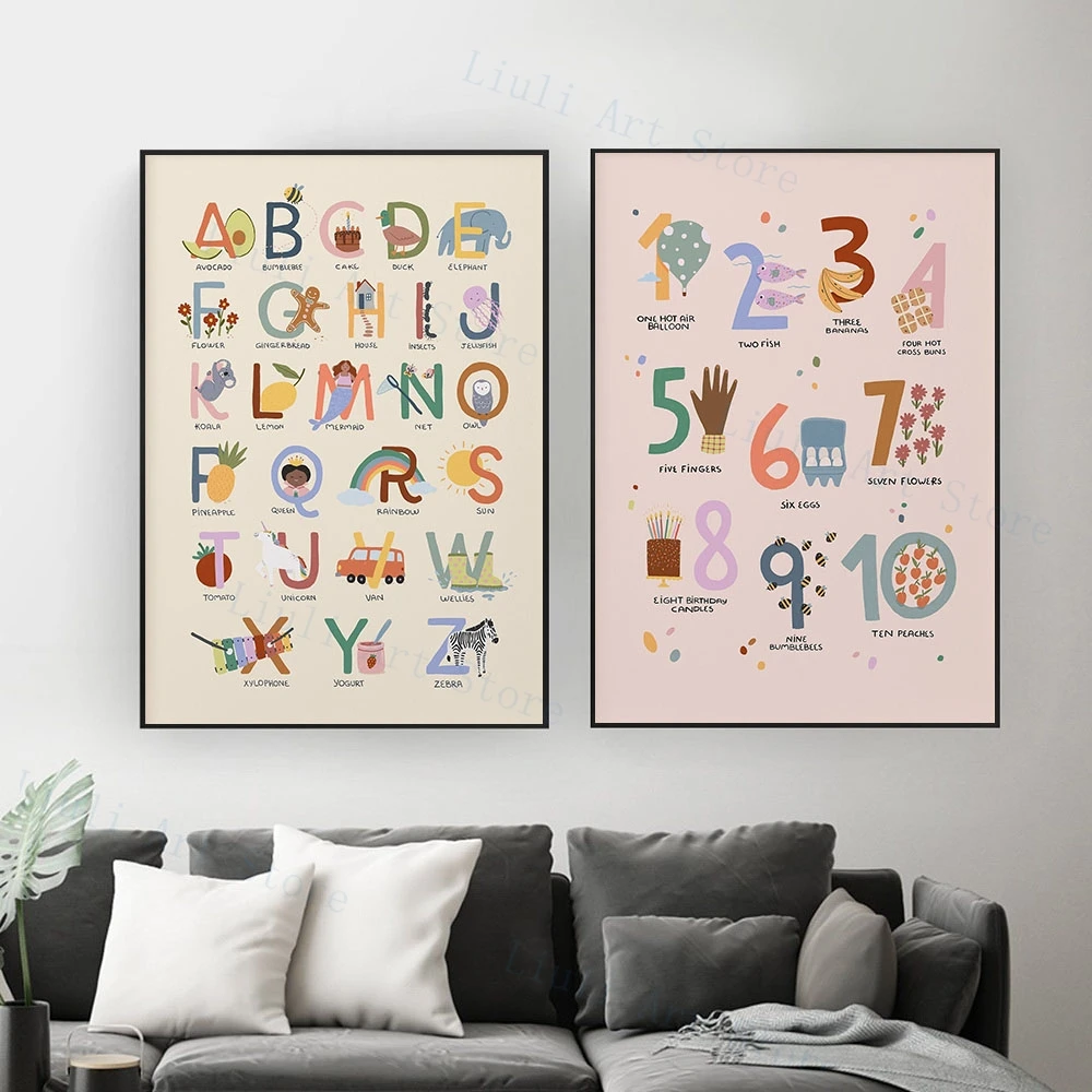 

Настенная картина в стиле бохо для детской комнаты, АБС плакат с алфавитом, Картина на холсте, картины для игровой комнаты, картины, новый по...