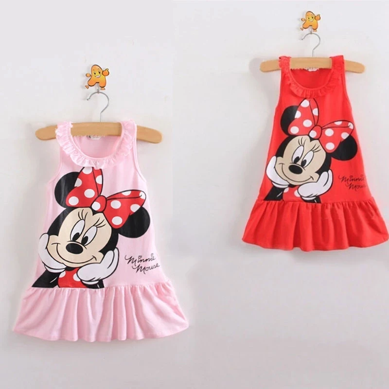 

Disney Minnie Mouse Cartoon Print Baby Children Girls Kids Dress Cute Birthday Party Princess Christmas Dress for Baby Girls