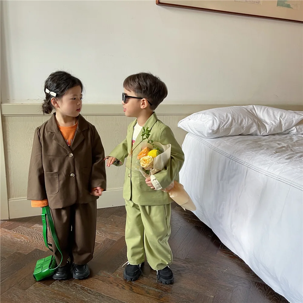 Freely Move Kid Boys Autumn Suit Girls Boys Baby Suit Clothes 2022 New Children's Clothing Casual Solid Tops + Pants 2 Piece Set